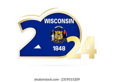 Year 2024 with Wisconsin Flag pattern. Vector Illustration.
