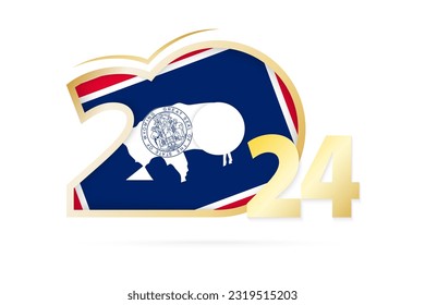 Year 2024 with Wyoming Flag pattern. Vector Illustration.