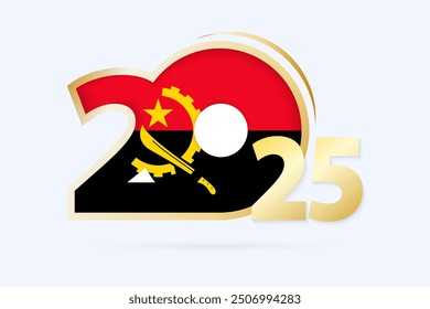 Year 2025 with Angola Flag pattern. Vector Illustration.