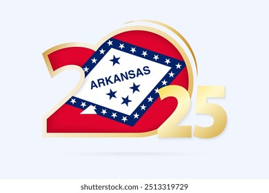 Year 2025 with Arkansas Flag pattern. Vector Illustration.