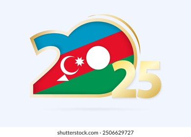 Year 2025 with Azerbaijan Flag pattern. Vector Illustration.
