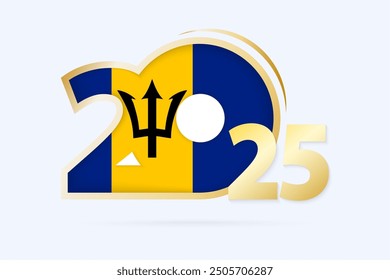 Year 2025 with Barbados Flag pattern. Vector Illustration.