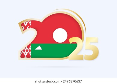 Year 2025 with Belarus Flag pattern. Vector Illustration.