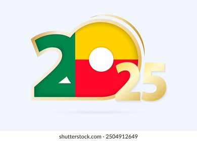 Year 2025 with Benin Flag pattern. Vector Illustration.