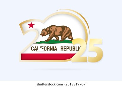 Year 2025 with California Flag pattern. Vector Illustration.