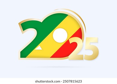 Year 2025 with Congo Flag pattern. Vector Illustration.
