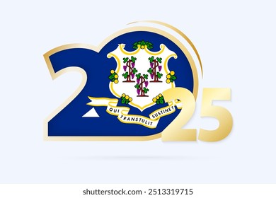 Year 2025 with Connecticut Flag pattern. Vector Illustration.