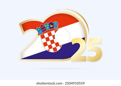 Year 2025 with Croatia Flag pattern. Vector Illustration.