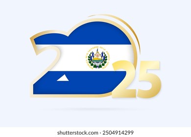 Year 2025 with El Salvador Flag pattern. Vector Illustration.