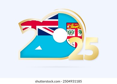 Año 2025 con el patrón de la bandera de Fiyi. Ilustración vectorial.