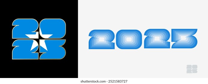 Year 2025 with flag of Somalia and in color palate of Somalia flag. Happy New Year 2025 in two different style. New Year design for Calendar, Posters, Greeting Cards or Election.