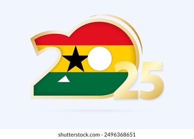 Year 2025 with Ghana Flag pattern. Vector Illustration.