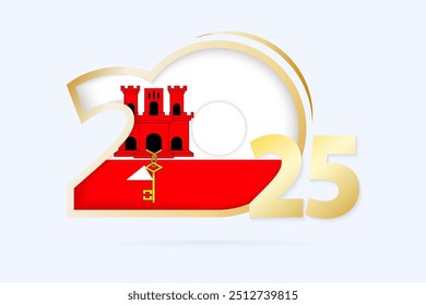 Año 2025 con el patrón de la bandera de Gibraltar. Ilustración vectorial.