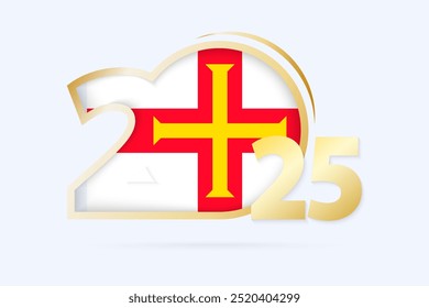 Jahr 2025 mit Guernsey Flag Muster. Vektorgrafik.