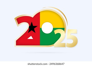 Jahr 2025 mit guinea-bissauischem Flaggenmuster. Vektorgrafik.