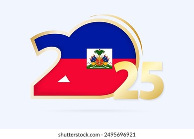 Year 2025 with Haiti Flag pattern. Vector Illustration.