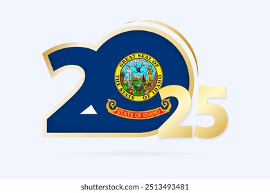 Year 2025 with Idaho Flag pattern. Vector Illustration.