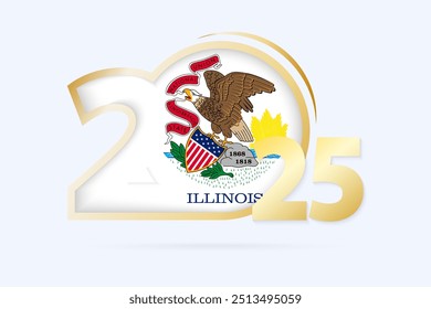 Year 2025 with Illinois Flag pattern. Vector Illustration.