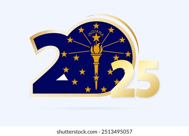 Year 2025 with Indiana Flag pattern. Vector Illustration.