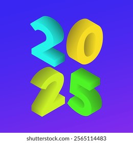 Year 2025 isometric lettering design. Happy new year. 3D illustration.  Isolated vector for banner, poster, presentation, infographic,  web, apps, and other uses.