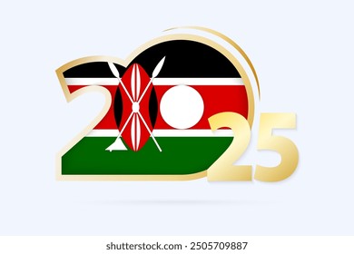 Year 2025 with Kenya Flag pattern. Vector Illustration.