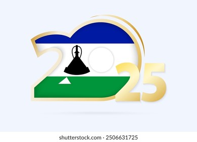 Year 2025 with Lesotho Flag pattern. Vector Illustration.
