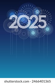 The Year 2025 Logo And Fireworks With Text Space On A Blue Background. Vector illustration Celebrating The New Year. 