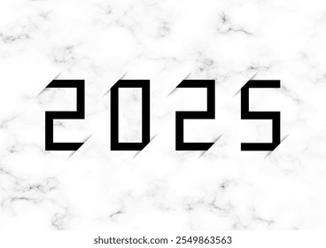 Year 2025 logo with gray and white marble background.