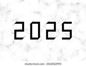 Year 2025 logo with gray and white marble background.