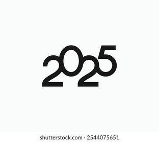 Year 2025 logo with minimal linked line monoline. Vector illustration