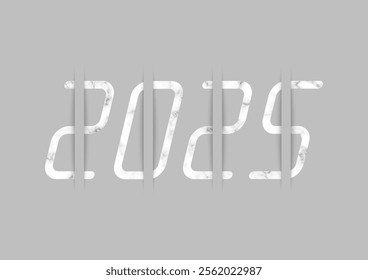 Year 2025 logo with white marble patterns on gray background.