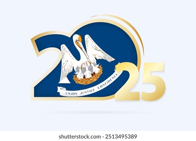 Year 2025 with Louisiana Flag pattern. Vector Illustration.