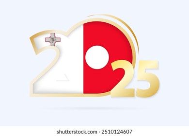 Year 2025 with Malta Flag pattern. Vector Illustration.