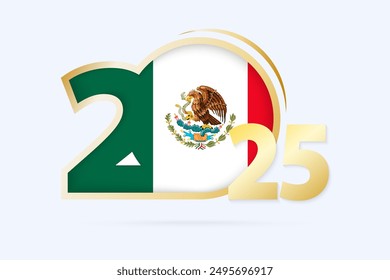 Year 2025 with Mexico Flag pattern. Vector Illustration.