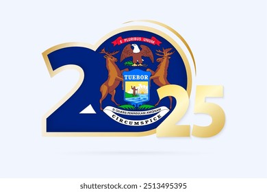 Year 2025 with Michigan Flag pattern. Vector Illustration.