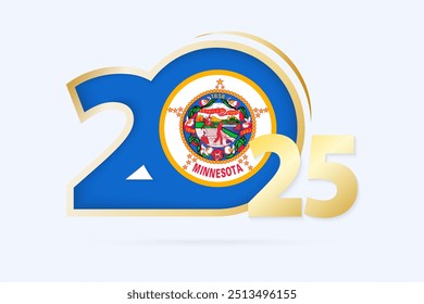 Year 2025 with Minnesota Flag pattern. Vector Illustration.