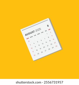 Year 2025 Monthly desk calendar for 2025 year on white background