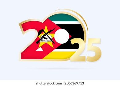 Jahr 2025 mit Mosambik-Flaggenmuster. Vektorgrafik.