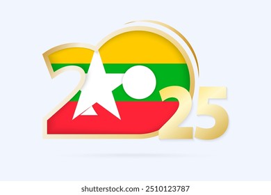 Year 2025 with Myanmar Flag pattern. Vector Illustration.
