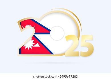 Año 2025 con el patrón de la bandera de Nepal. Ilustración vectorial.