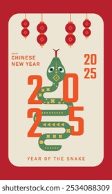 year 2025 new year Chinese snake, Lunar new year vertical background, banner, social media story template. Chinese New Year 2025