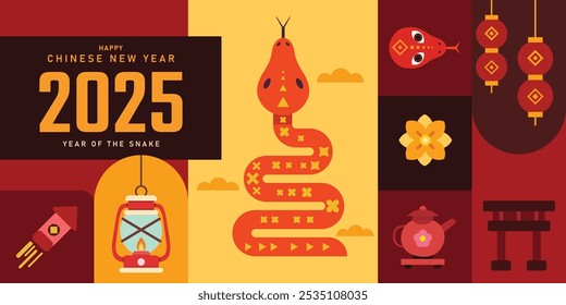 ano 2025 ano novo cobra chinesa, 2025 ano novo chinês, ano do design do modelo do banner da cobra com cobra branca e fundo de flores bonitas.