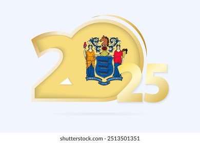 Year 2025 with New Jersey Flag pattern. Vector Illustration.