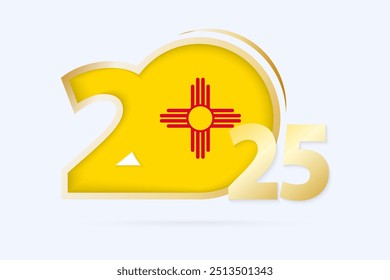 Year 2025 with New Mexico Flag pattern. Vector Illustration.