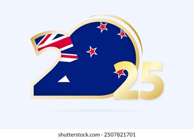 Year 2025 with New Zealand Flag pattern. Vector Illustration.