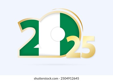 Year 2025 with Nigeria Flag pattern. Vector Illustration.