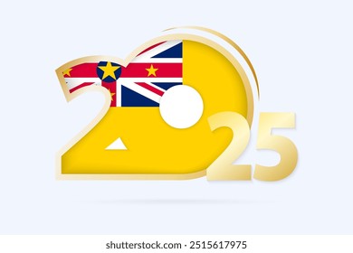 Year 2025 with Niue Flag pattern. Vector Illustration.