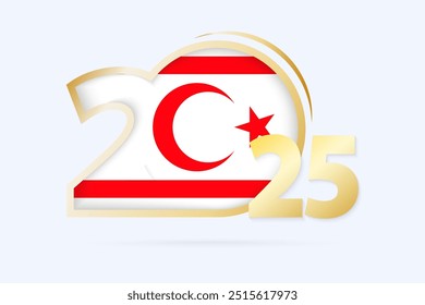 Year 2025 with Northern Cyprus Flag pattern. Vector Illustration.