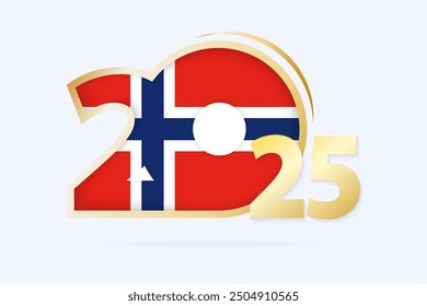 Year 2025 with Norway Flag pattern. Vector Illustration.