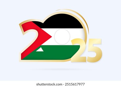 Ano de 2025 com o padrão da bandeira da Palestina. Ilustração de vetor.